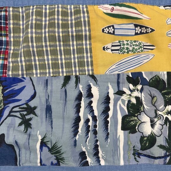 Retro Tropical Surf Patchwork Curtain Toppers 2 Panels Beach Nautical Plaid - Picture 6 of 11